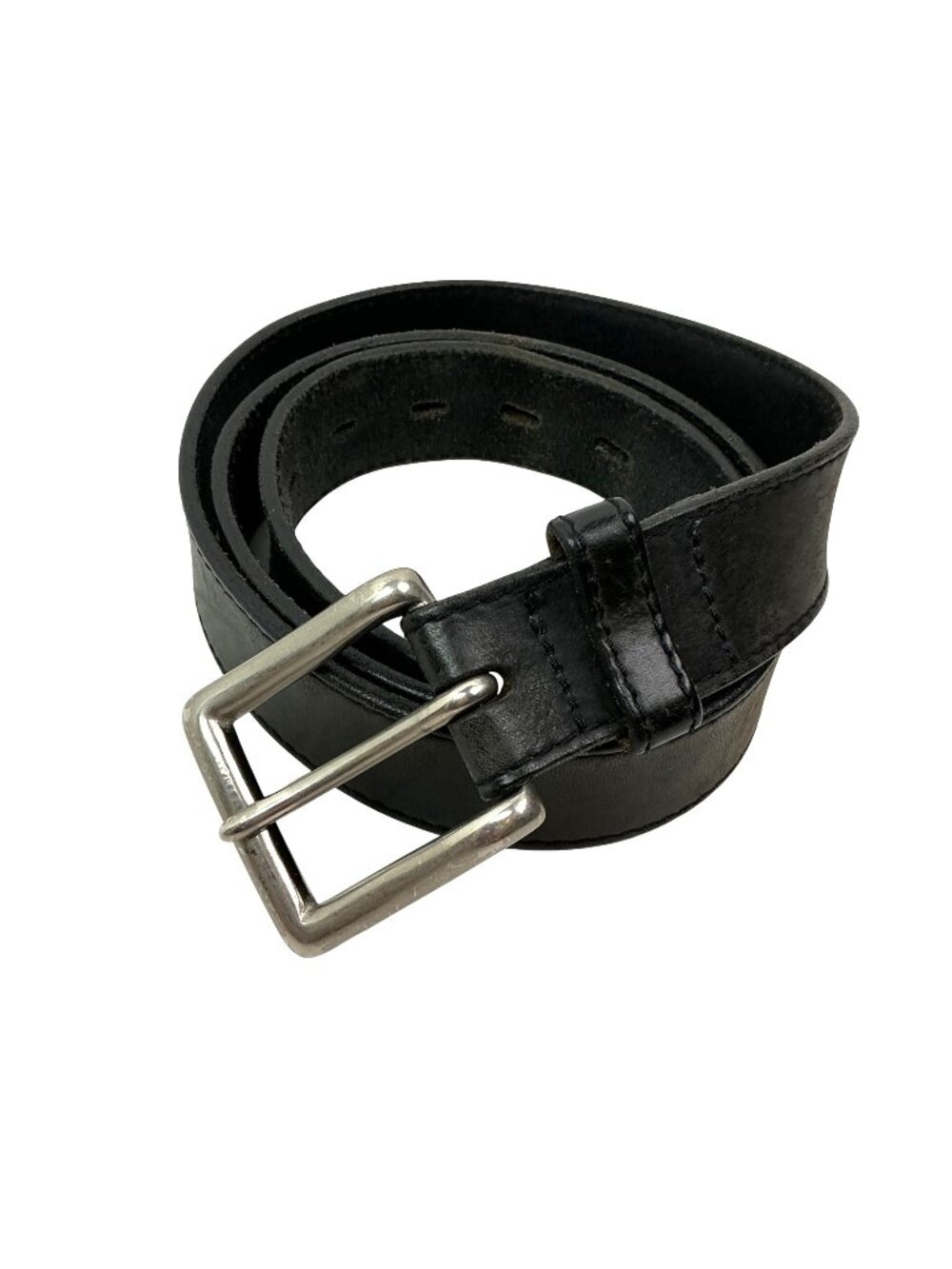 Vintage Men’s Black Leather Belt With Silver Buckle 38-40